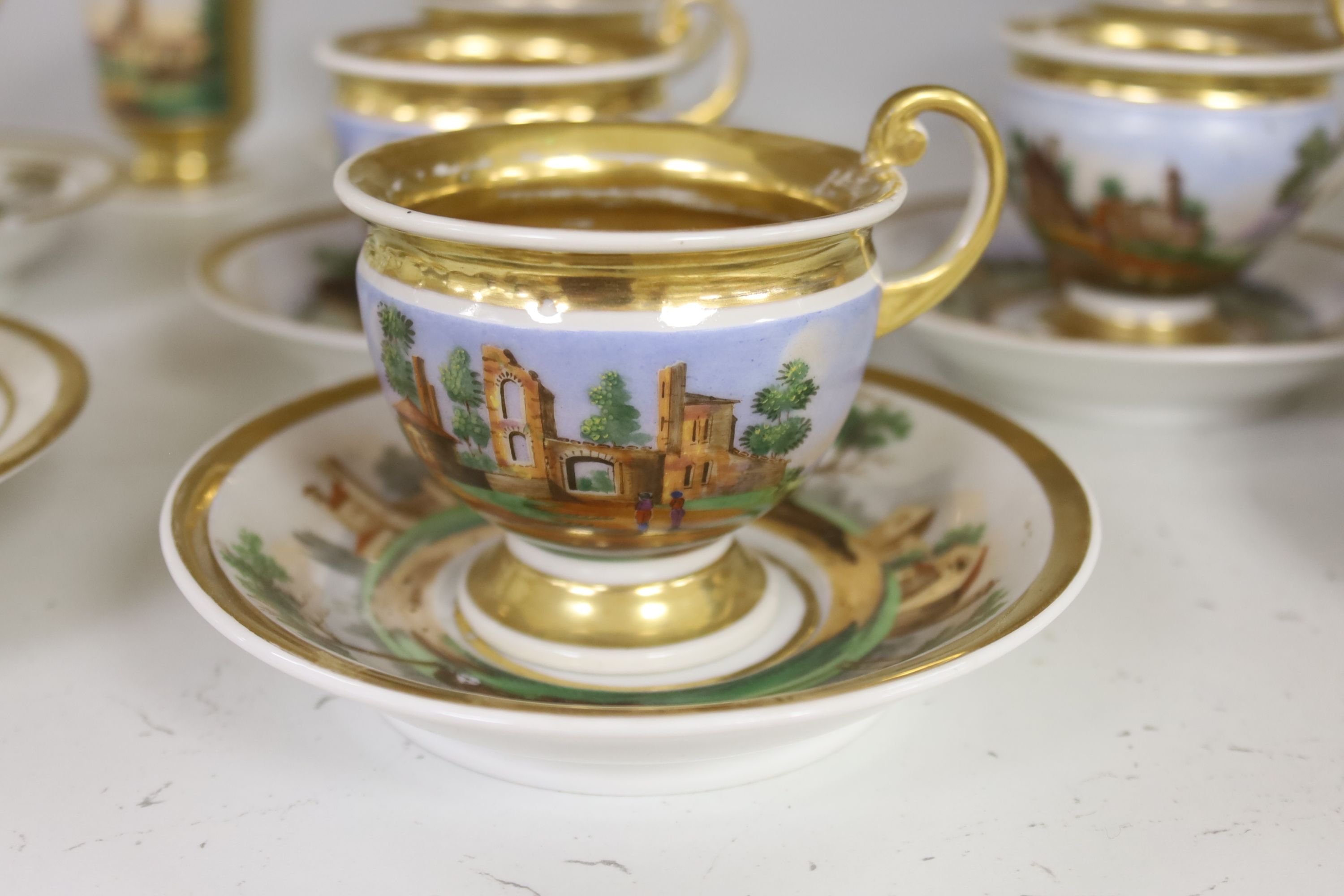 An early 19th centrury Paris area part tea set and other Paris area porcelain